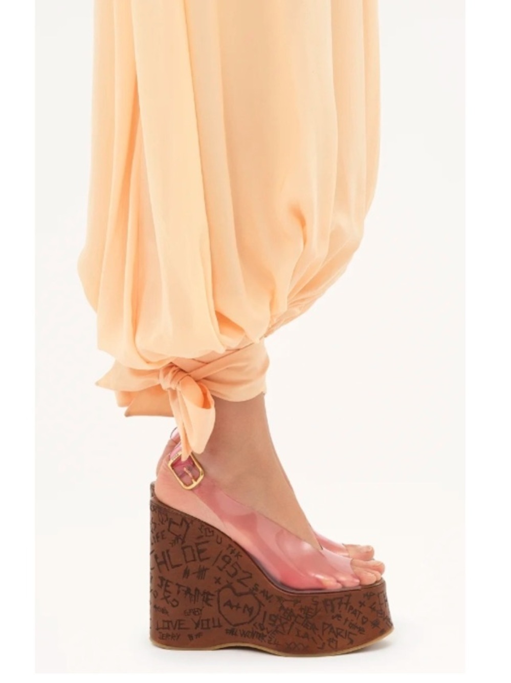 Chloe Pink Transparent PVC Slingback Platform Wedges - Picture 3 of 3